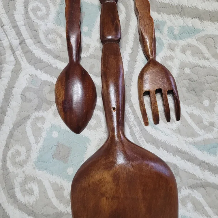 Wooden Fork Spoon Decor 17 1/2" Fork Spoon Set & Large 39" Spoon image indicator(5)