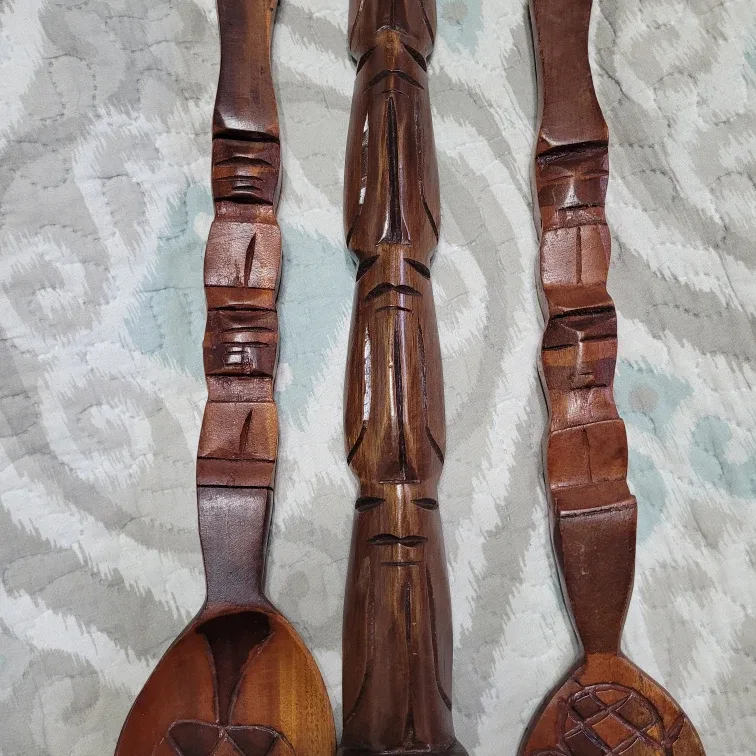 Wooden Fork Spoon Decor 17 1/2" Fork Spoon Set & Large 39" Spoon image indicator(10)