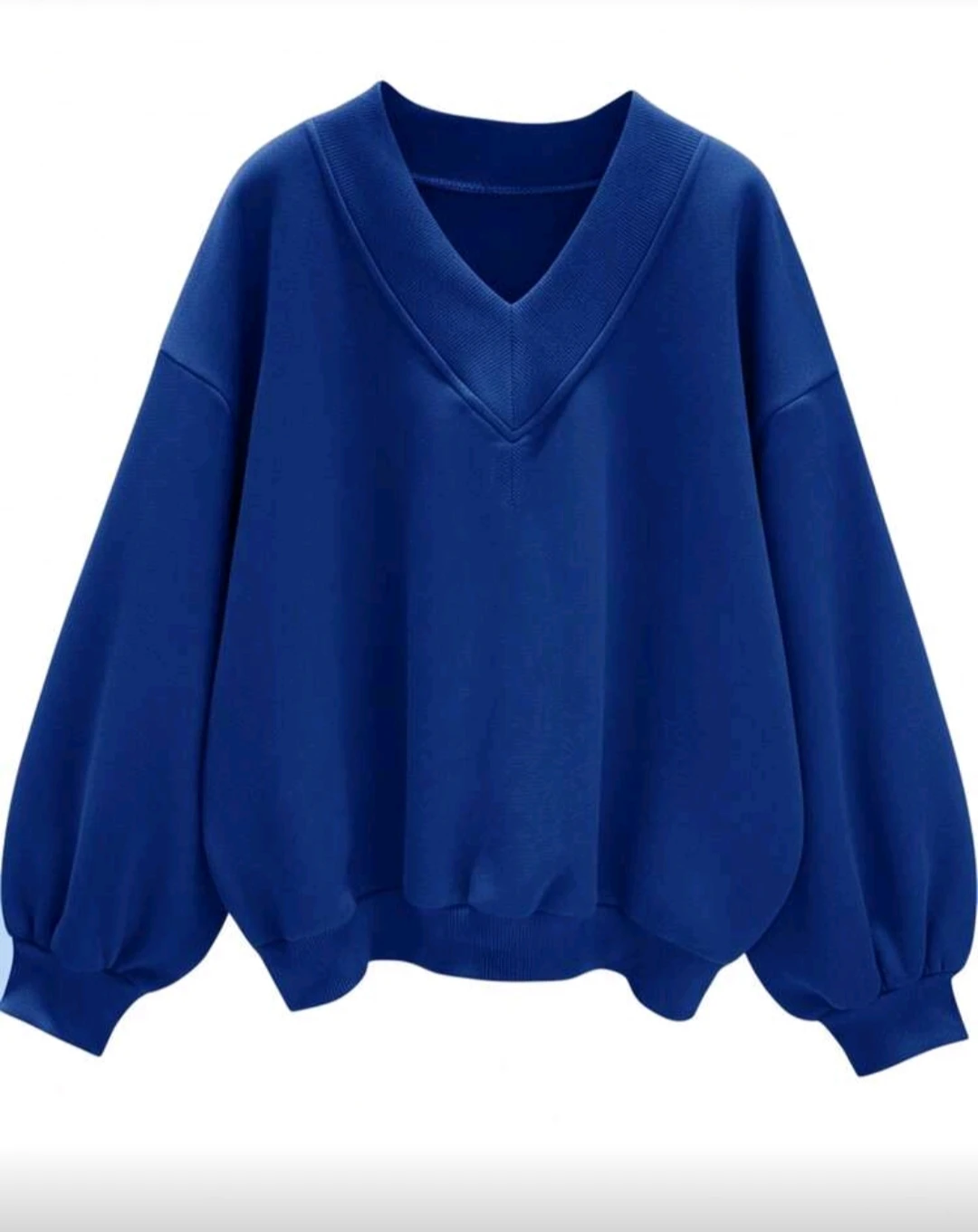 Blue Women's Oversized V-Neck Loose Casual Sweatshirt