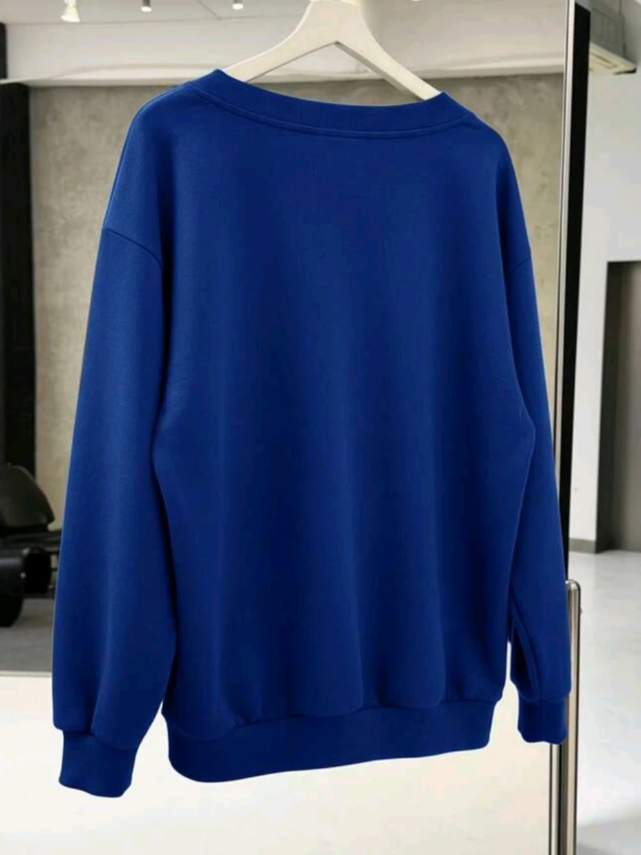 Blue Women's Oversized V-Neck Loose Casual Sweatshirt - photo 3