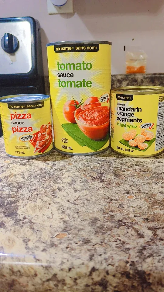 No Name Tomato Sauce, Pizza Sauce, Mandarin Oranges FreeCycle