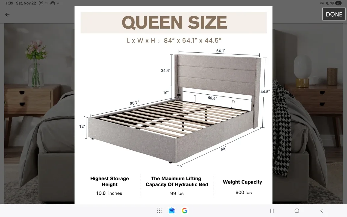 Queen Size Hydraulic Lift Bed Frame Like New image indicator(4)