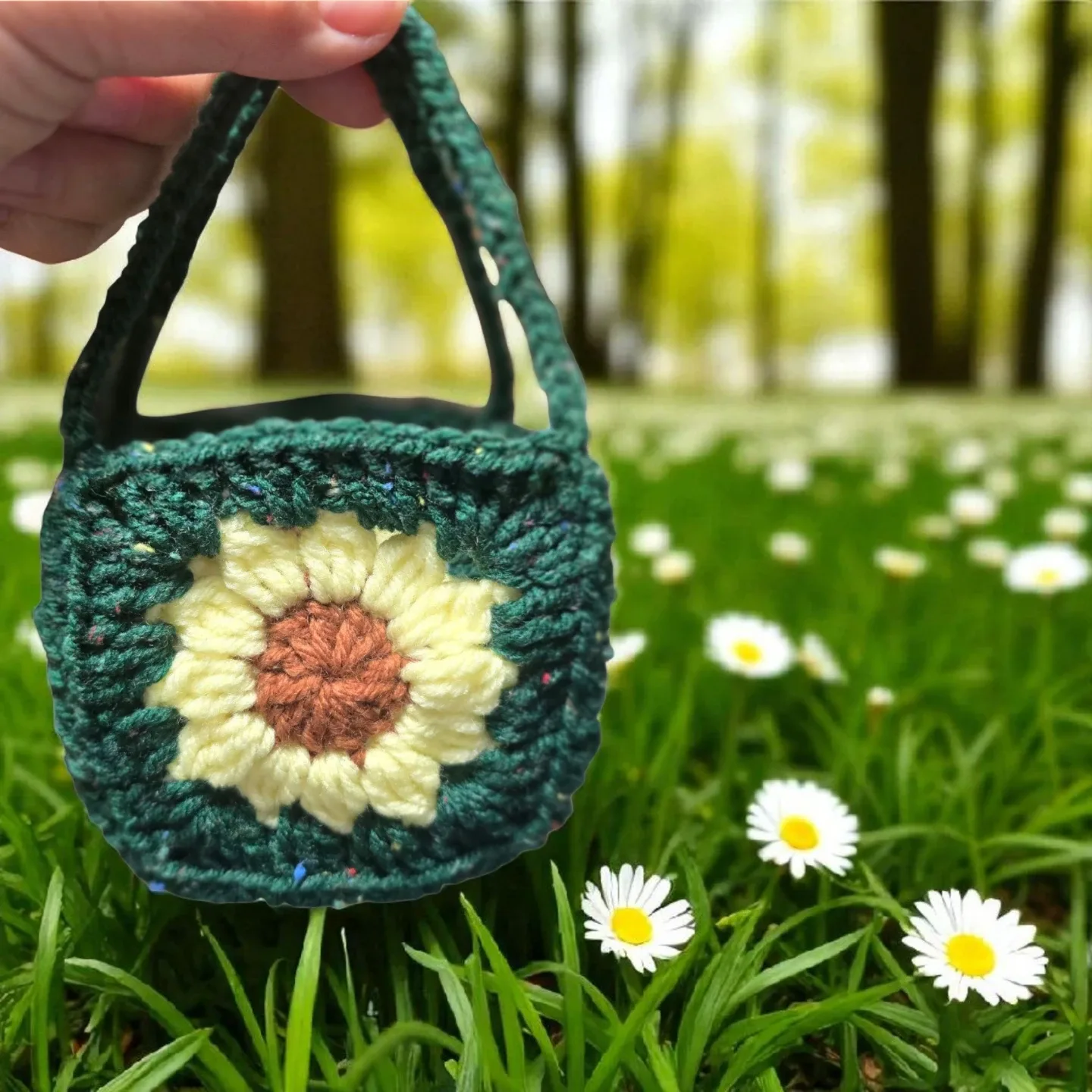 Handmade Crochet Sunflower Mini Tote Bag