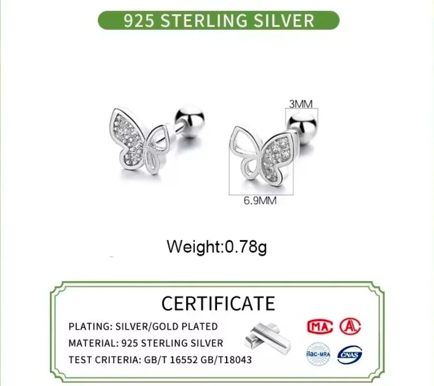 925 Sterling Silver Butterfly Stud Earrings image indicator(4)