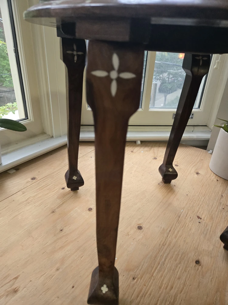 Dark mahogany side table with ivory inlay