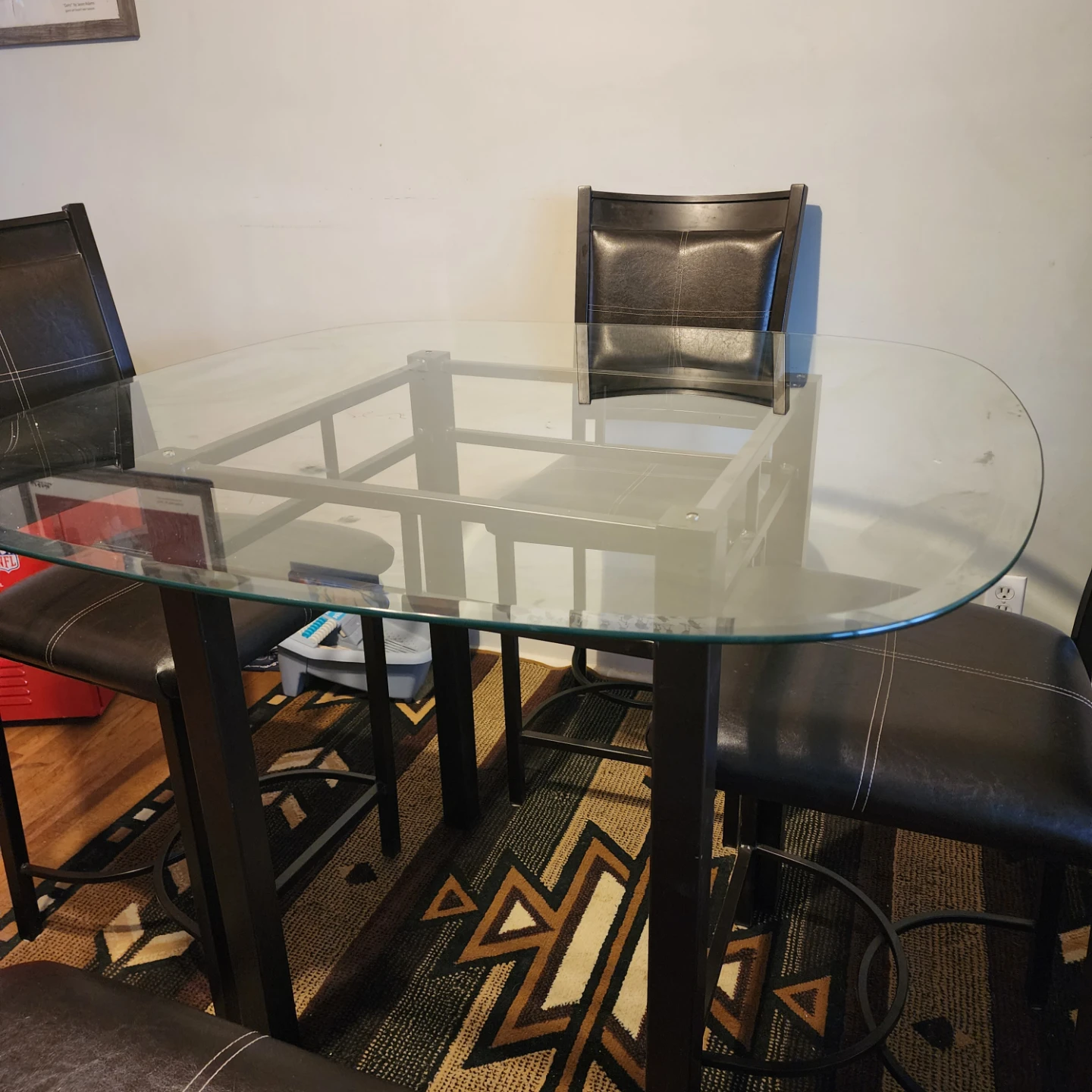 Bar chairs ×4 with glass top kitchen table - Brown Leather - photo 3