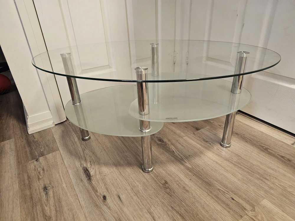 Glass Oval Coffee Table with Chrome Legs - photo 4