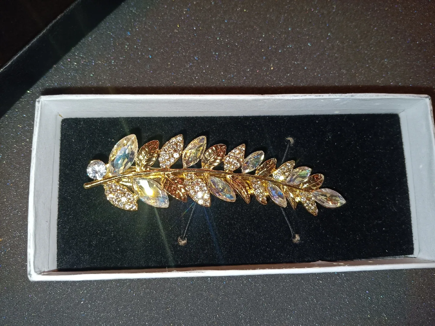 Gold Leaf Hair Clip with Rhinestones