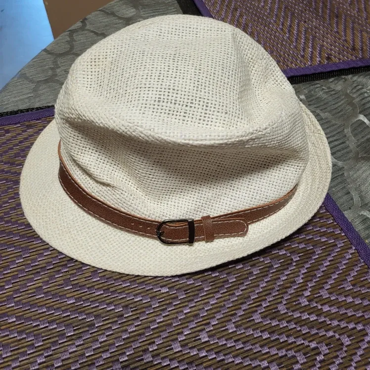 White Fedora Hat with Brown Band image indicator(2)