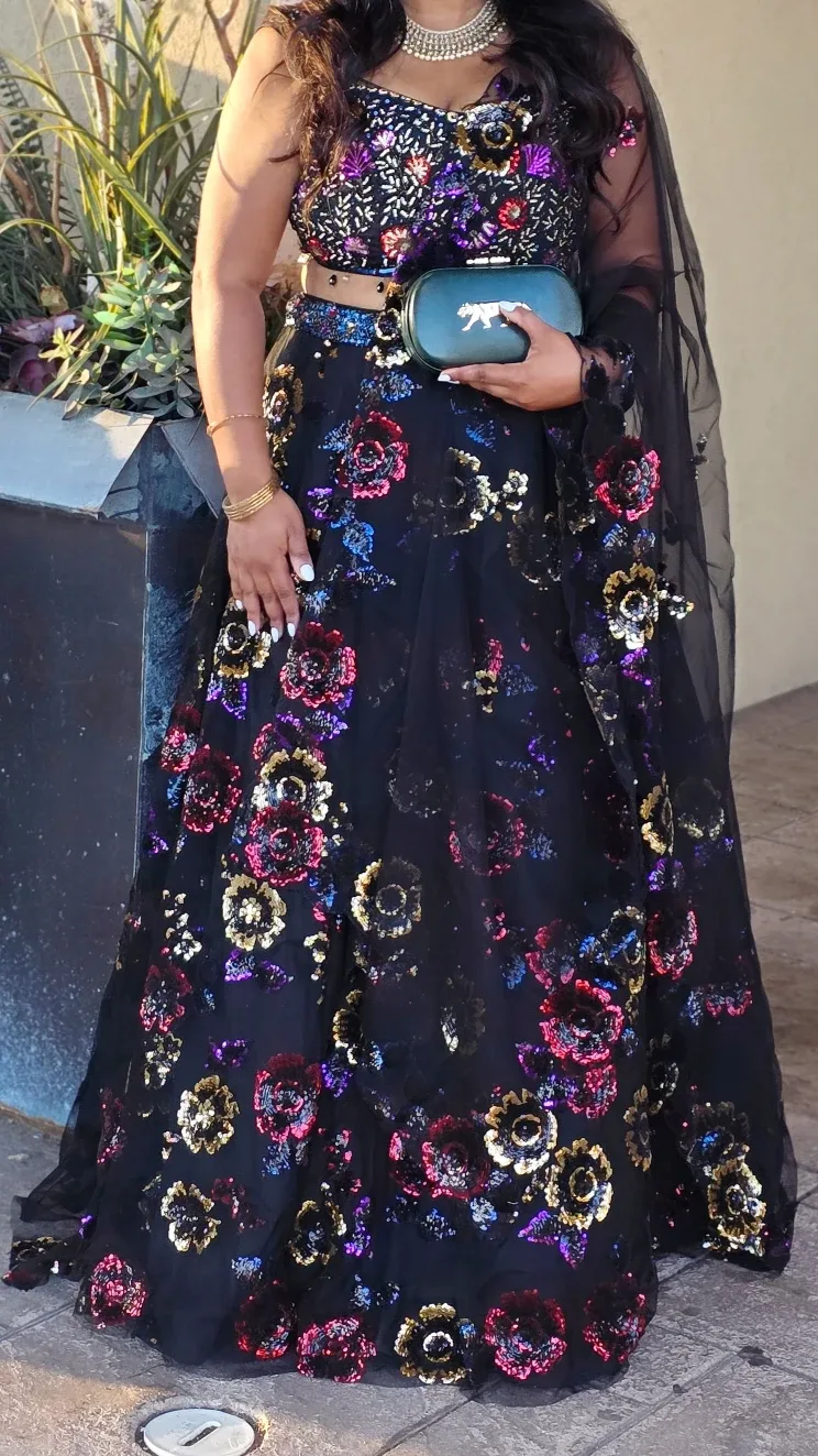 Floral Embellished Black Lehenga