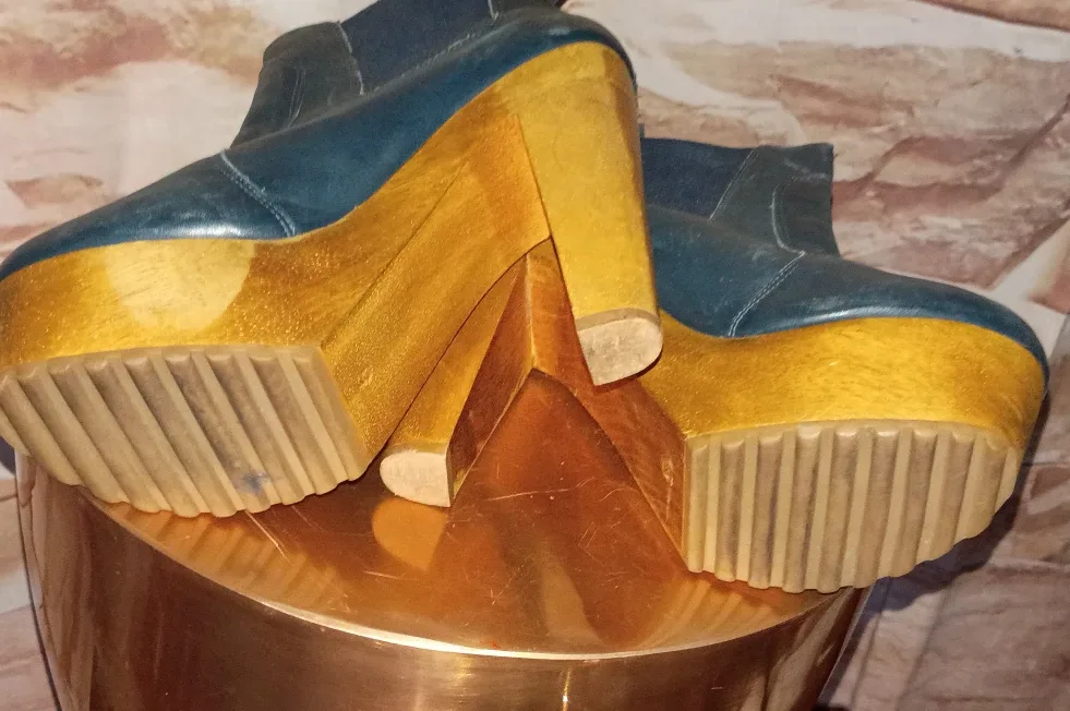 Blue Leather Platform Ankle Boots sz 5 image indicator(5)