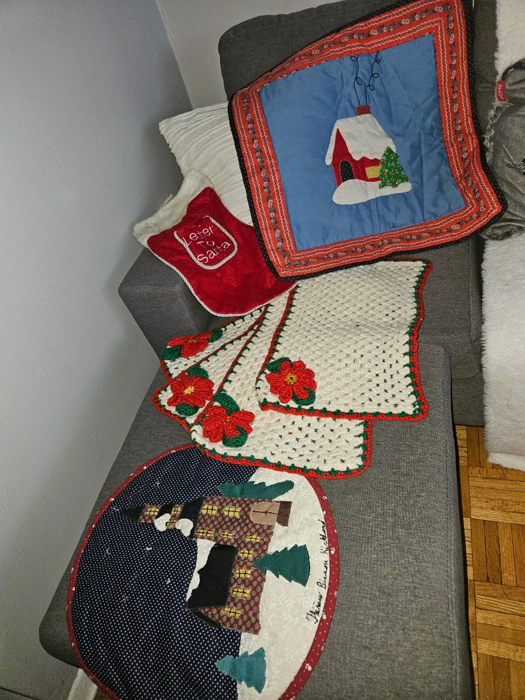 Vintage crochet placemats and Vintage quilted covers