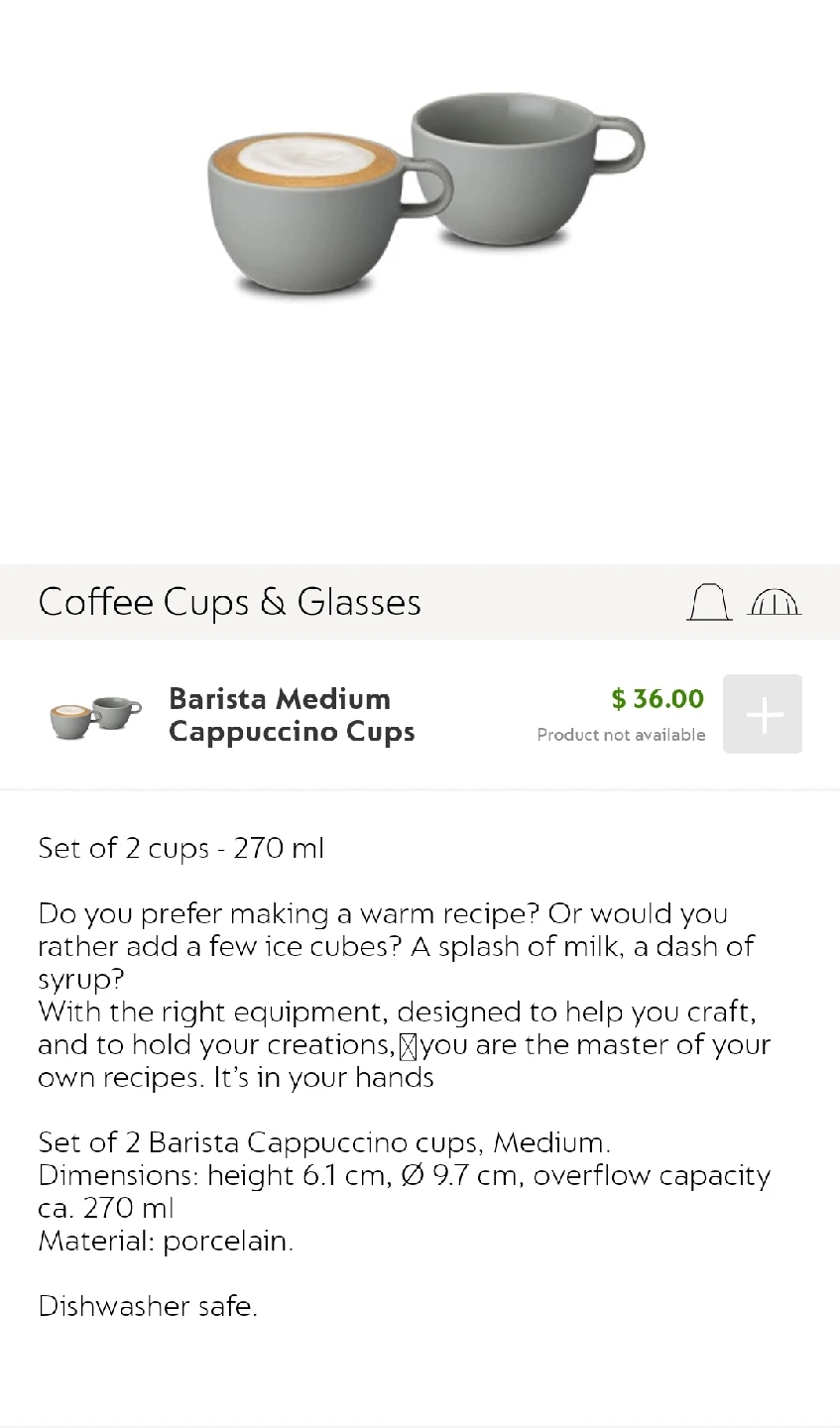 New Nespresso Barista Cappuccino Cups - set of 2 - photo 2