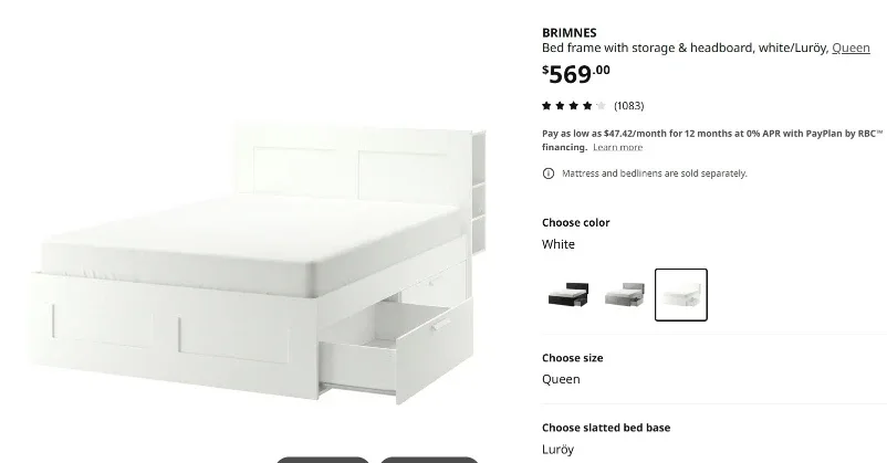 IKEA Brimnes Queen Bed Frame w/ Storage - White