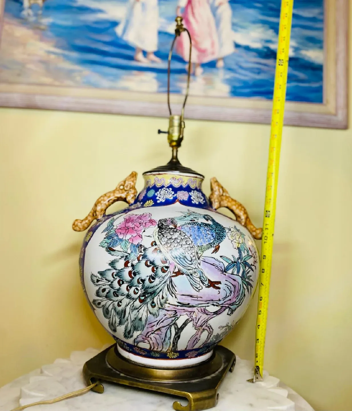 Vintage Floral Peacock Vase Lamp image indicator(3)