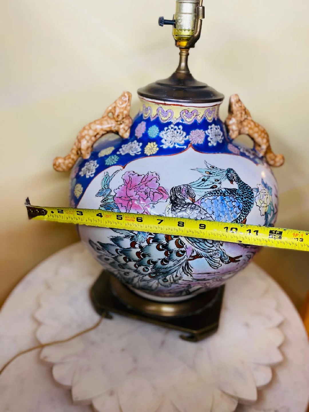 Vintage Floral Peacock Vase Lamp - photo 4