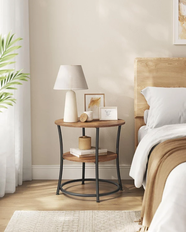 VASAGLE Round Side Table - Rustic Brown & Black - photo 2