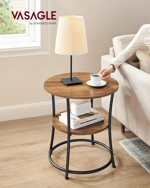 VASAGLE Round Side Table - Rustic Brown & Black - photo 3