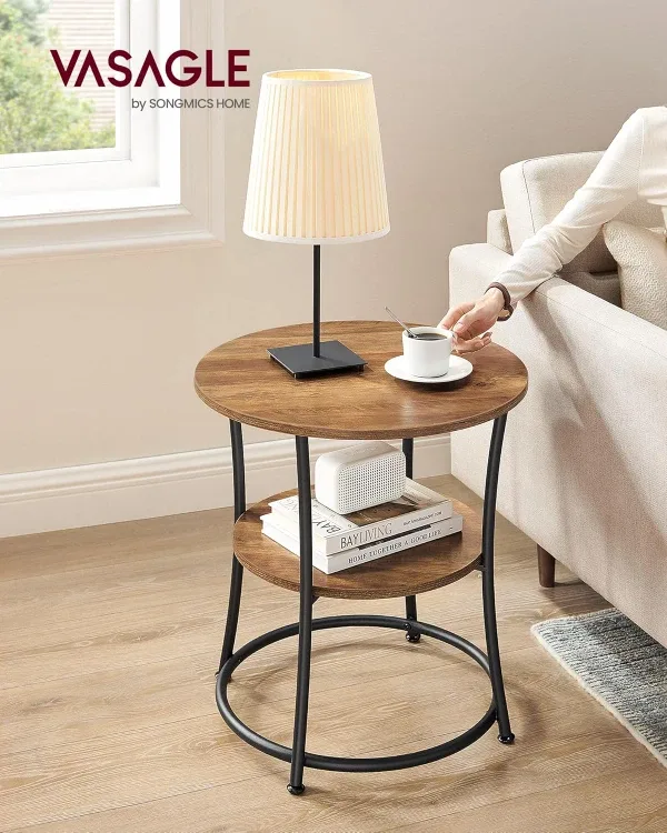 VASAGLE Round Side Table - Rustic Brown & Black image indicator(3)