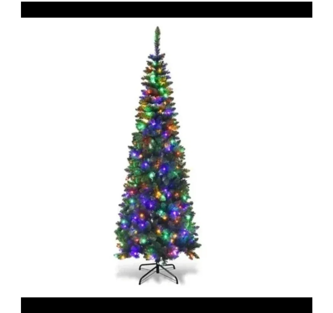 New Costway 7.5ft Multicolor Lit Slim Artificial Christmas Tree