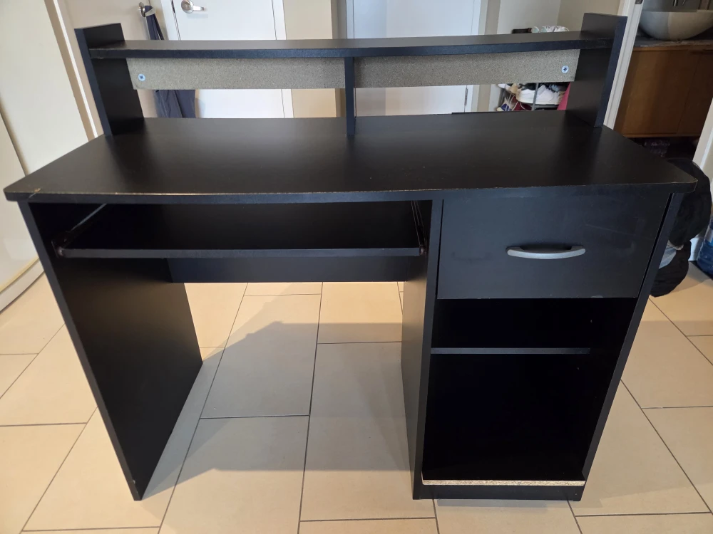 Black Computer Desk with Hutch & Drawer