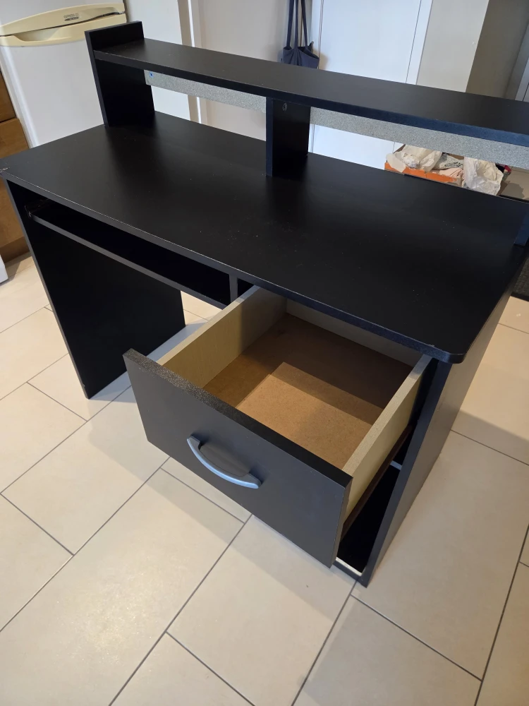 Black Computer Desk with Hutch & Drawer - photo 2
