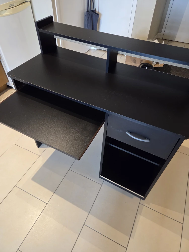 Black Computer Desk with Hutch & Drawer - photo 3