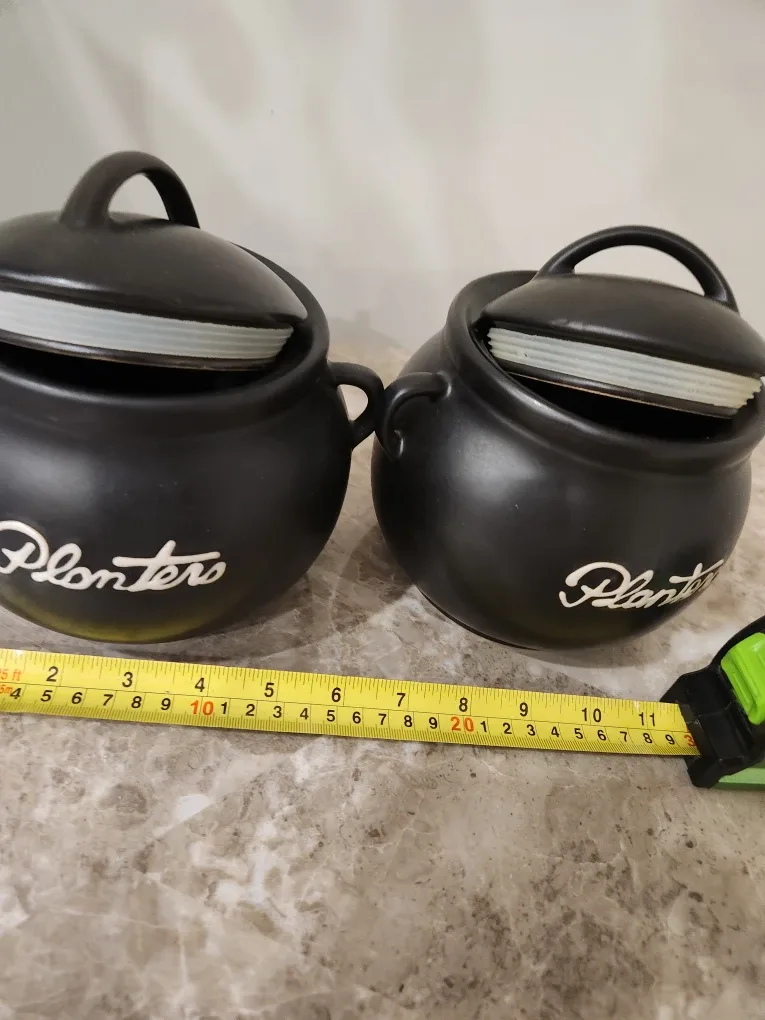 Planters Black Ceramic Jar with a tight lid. image indicator(2)