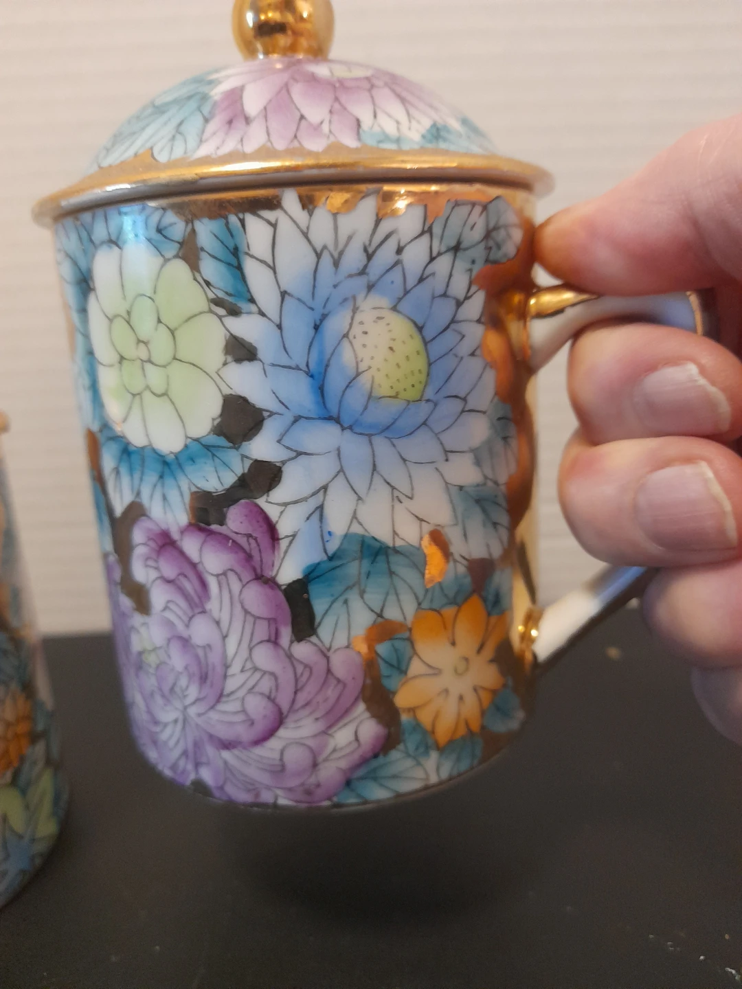 Floral Tea Cups with Lids - Set of 2