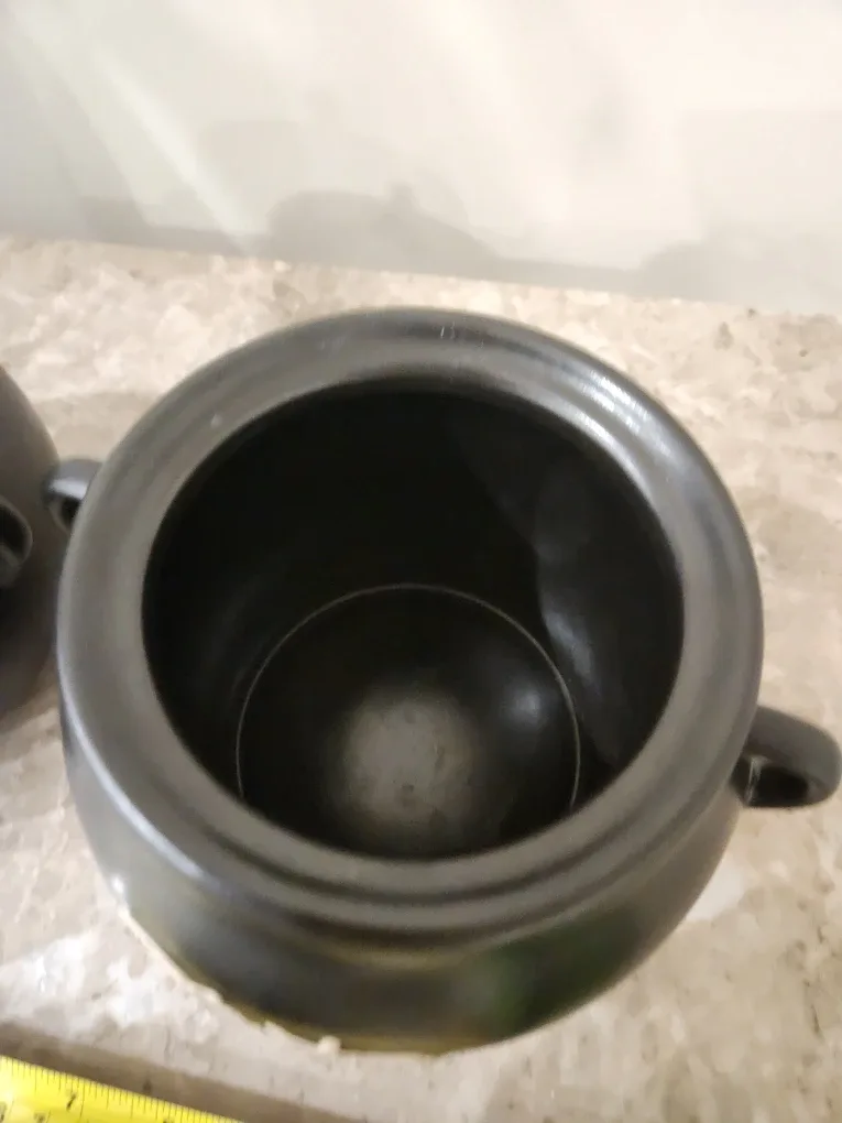 Planters Black Ceramic Jar with a tight lid. image indicator(3)