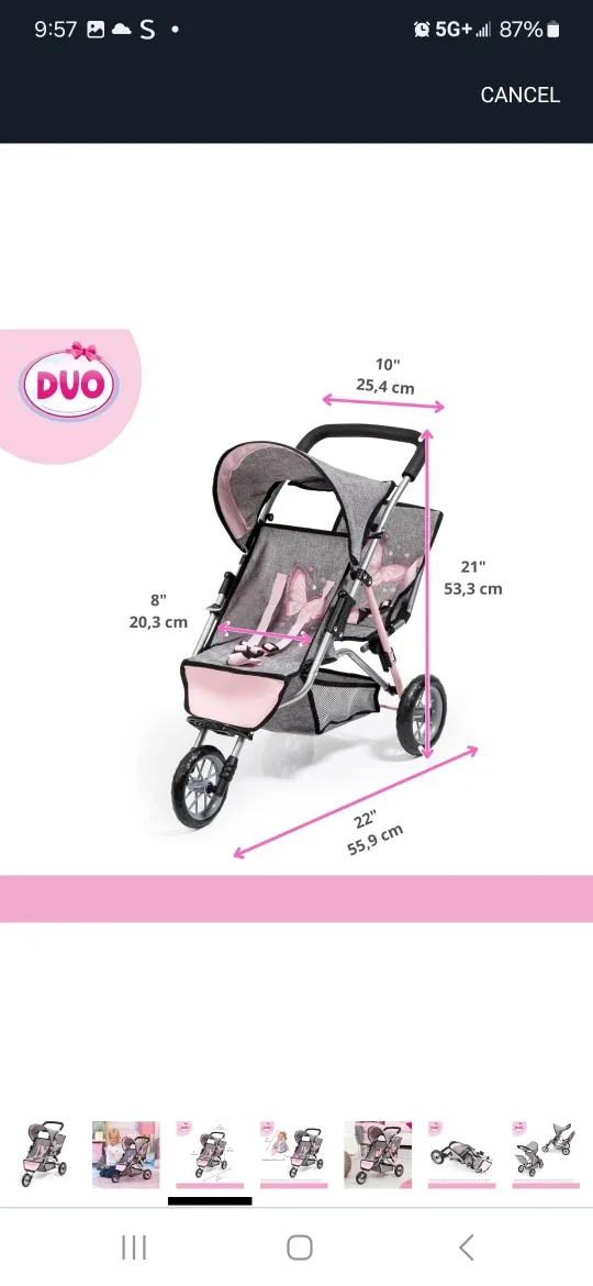 Grey & Pink Toy Stroller image indicator(4)