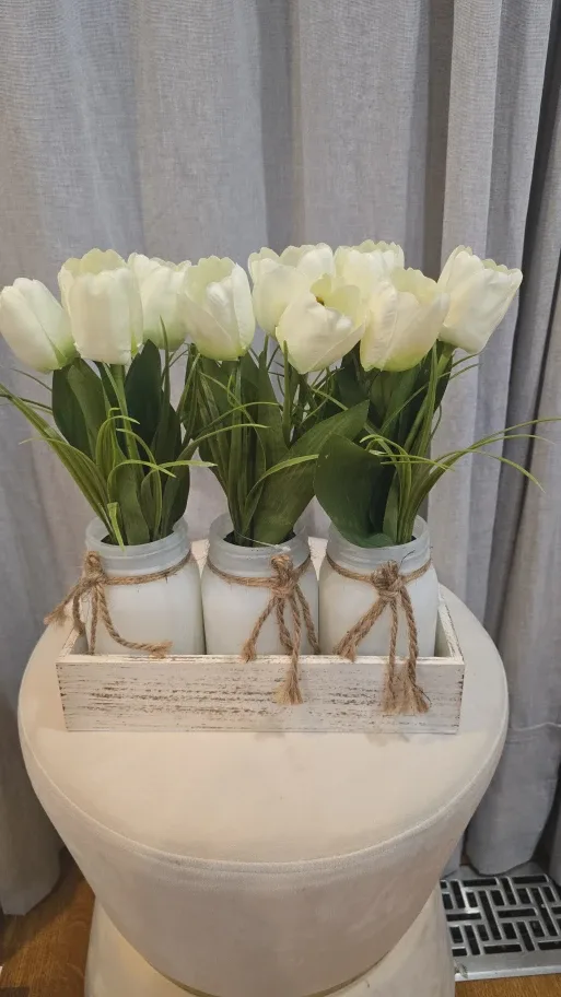 White Tulip Arrangement in Jars
