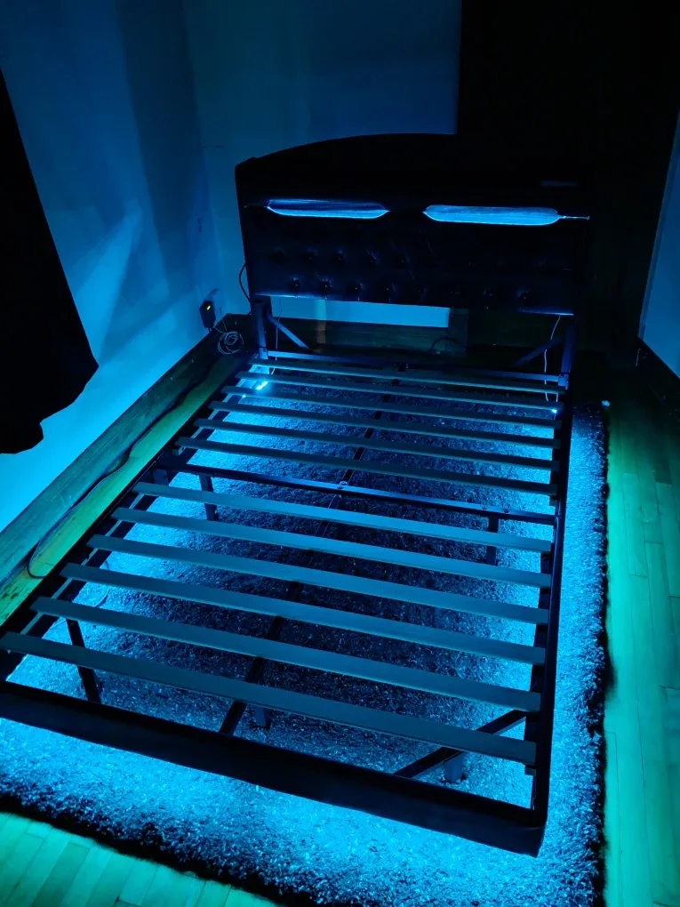 Black Queen Platform Bed Frame W/ Storage, Outlet and LED Lights