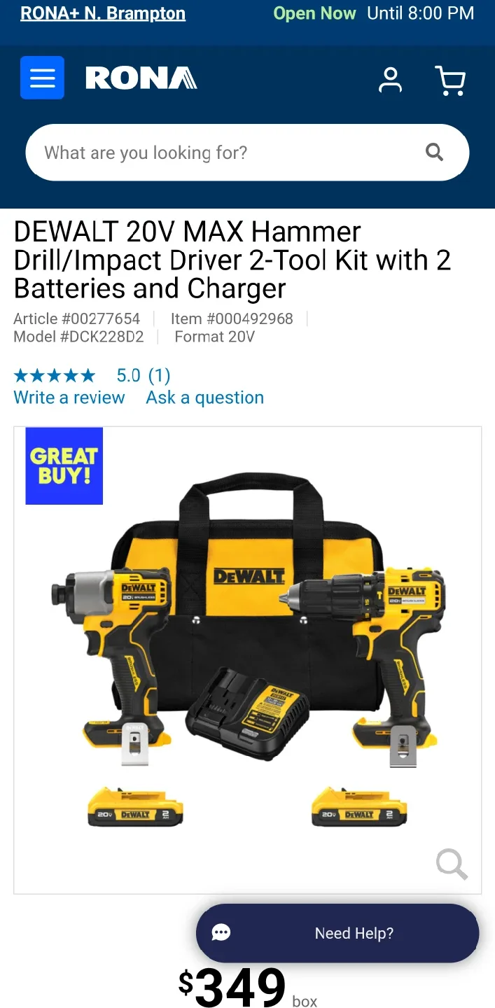 DEWALT 20V MAX Hammer Drill/Impact Driver Kit thumbnail