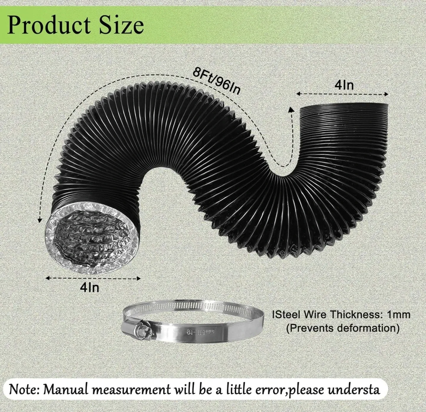 4 inch 8ft Aluminum Foil Ducting with Clamp image indicator(2)