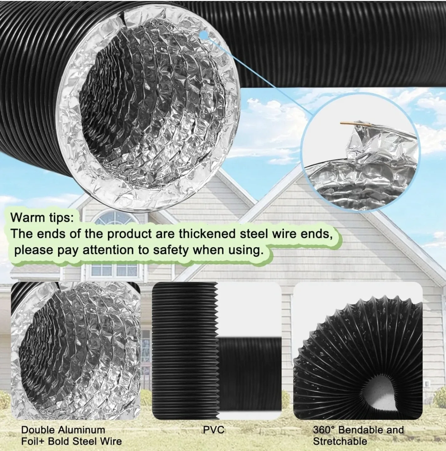 4 inch 8ft Aluminum Foil Ducting with Clamp image indicator(3)