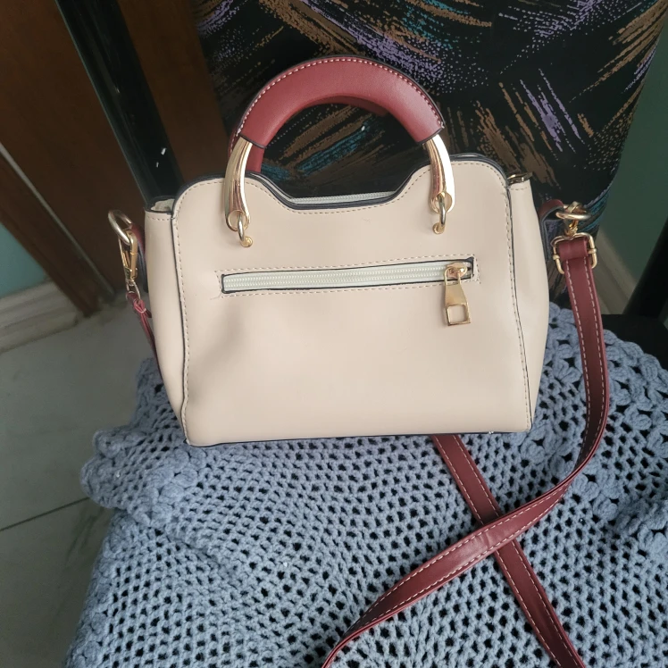 Beige & Burgundy Handbag with Shoulder Strap - photo 2