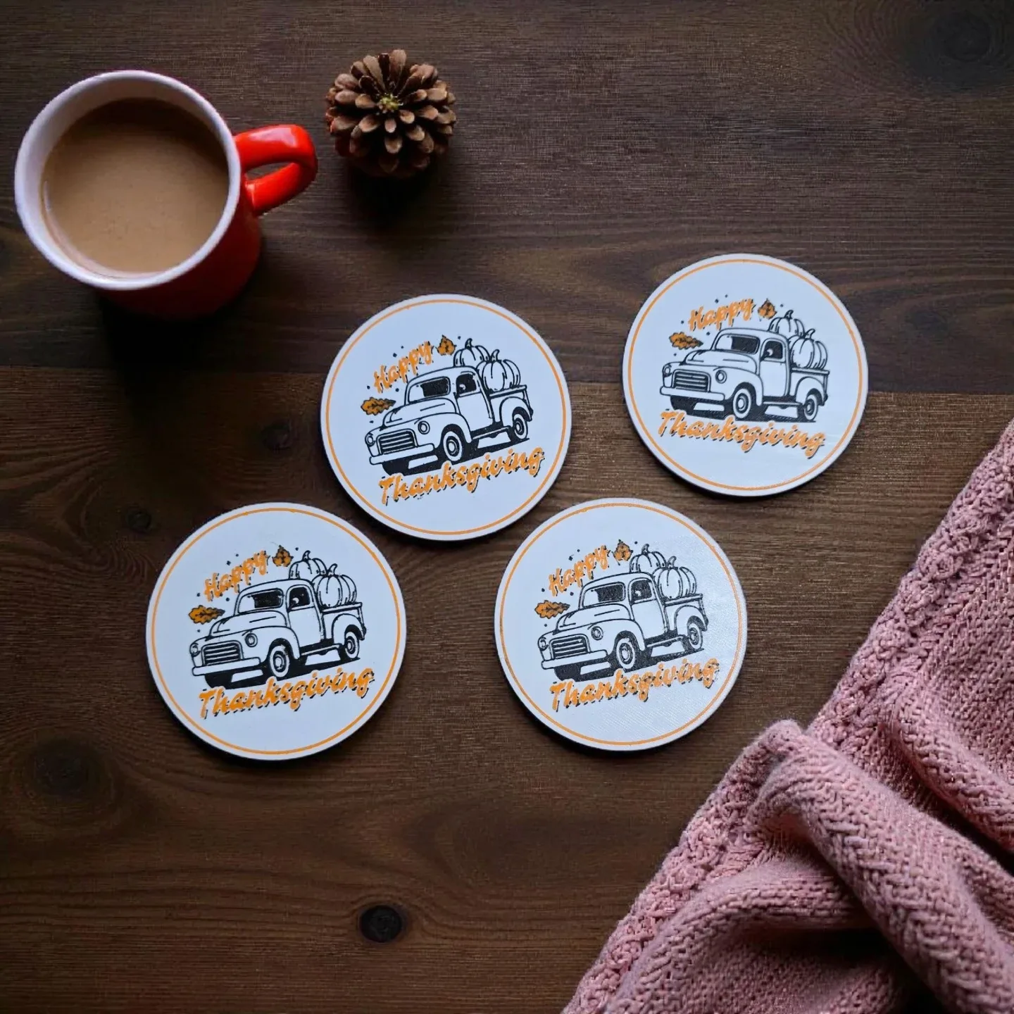 Thanksgiving Truck Coasters (Set of 4)