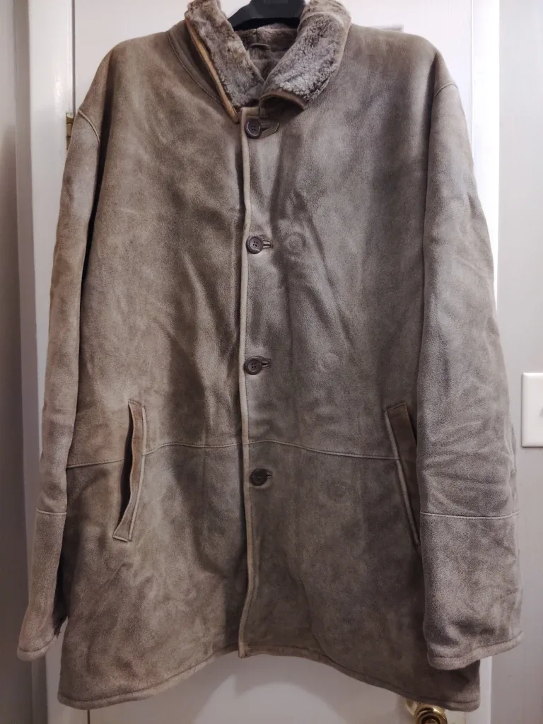 Men's Sheepskin Shearling Suede Jacket Size 5XL