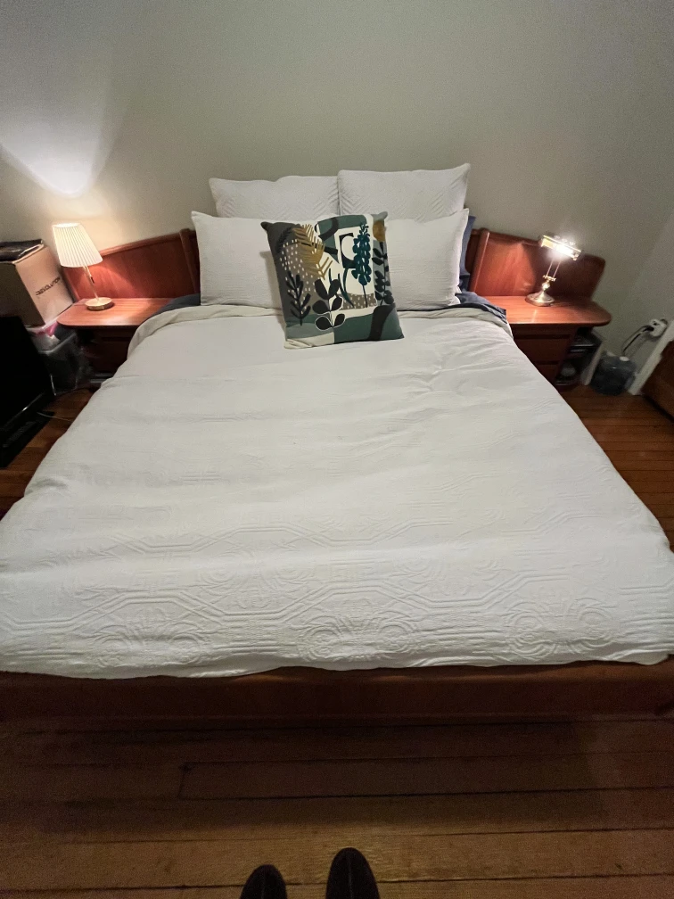 Danish teak mid century modern queen bed frame