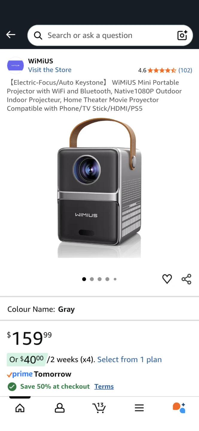 WiMiUS P61 Mini Portable Projector - Gray