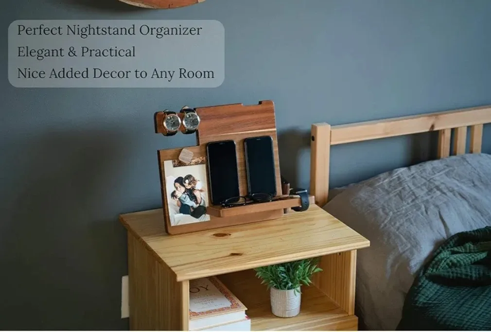 WUTCRFT - Wood Docking Station/Nightstand Organizer with... image indicator(7)