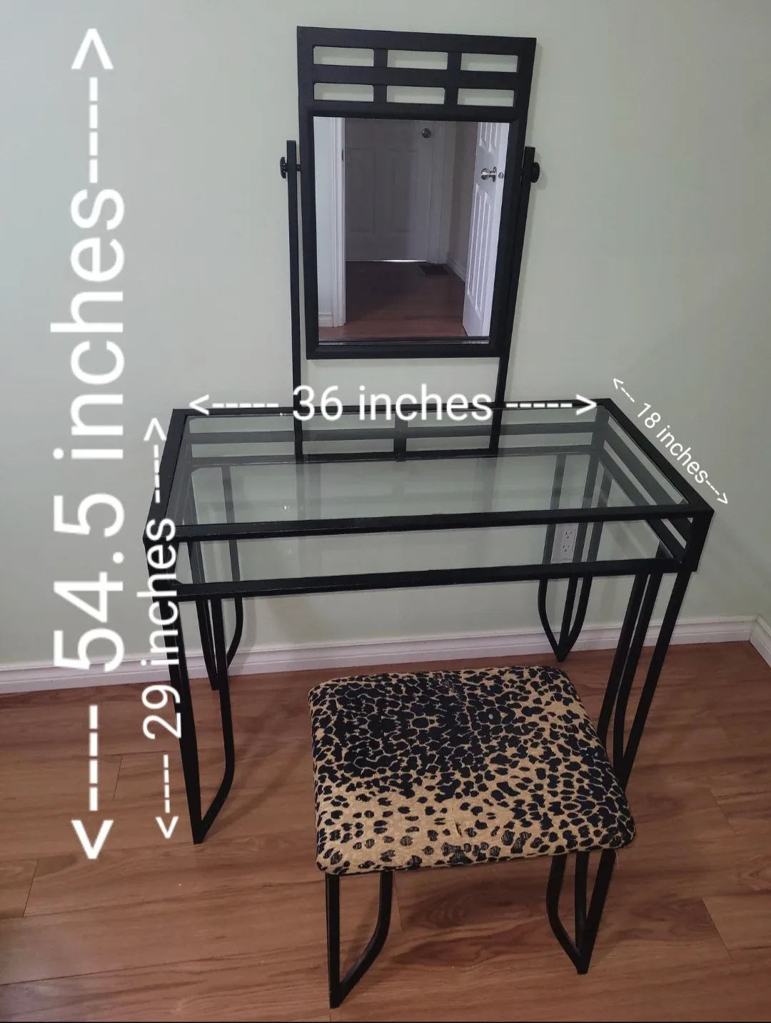 Glass Top Vanity Table with Stool image indicator(2)