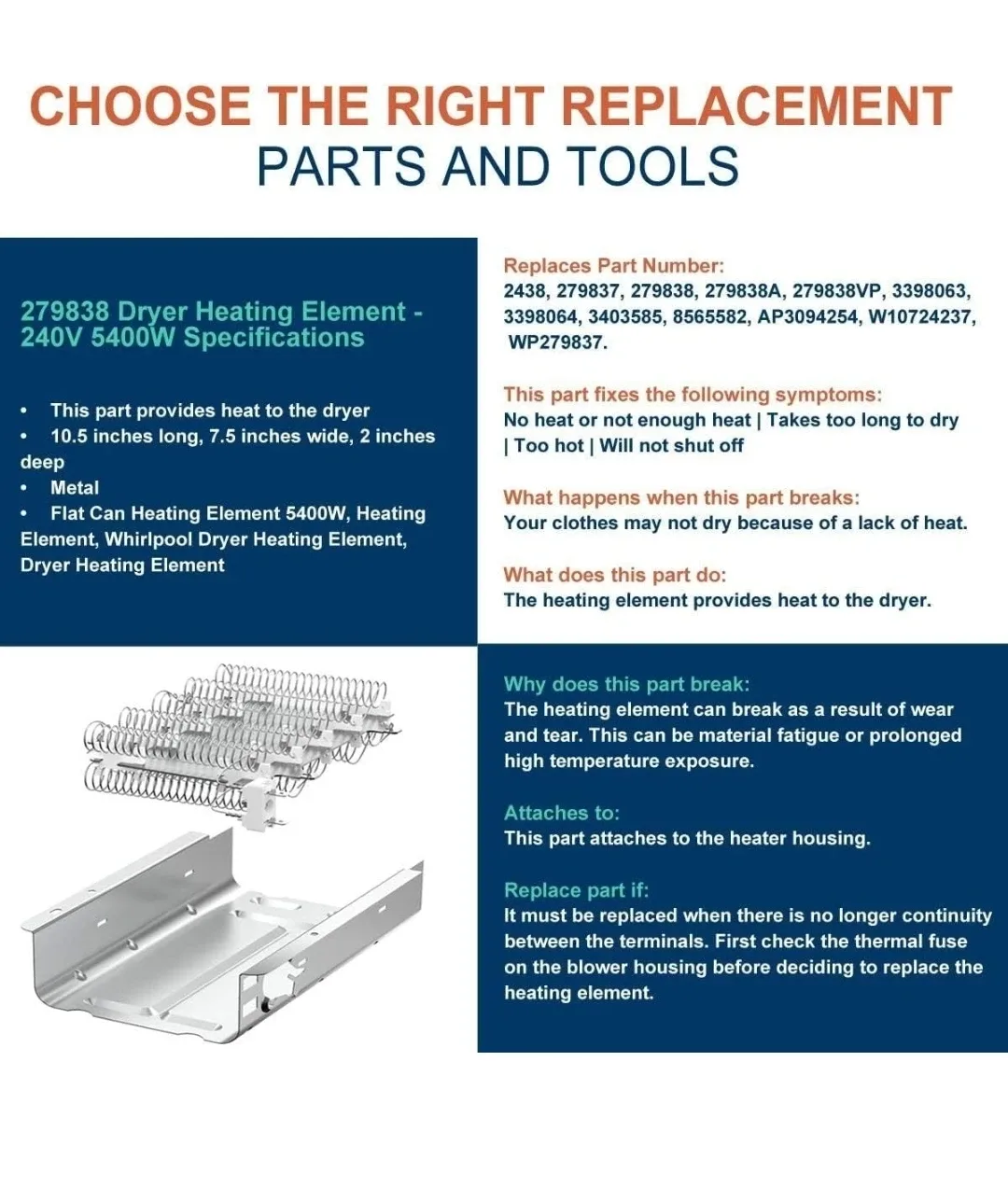 Seentech 279838 Dryer Heating Element Assembly image indicator(4)