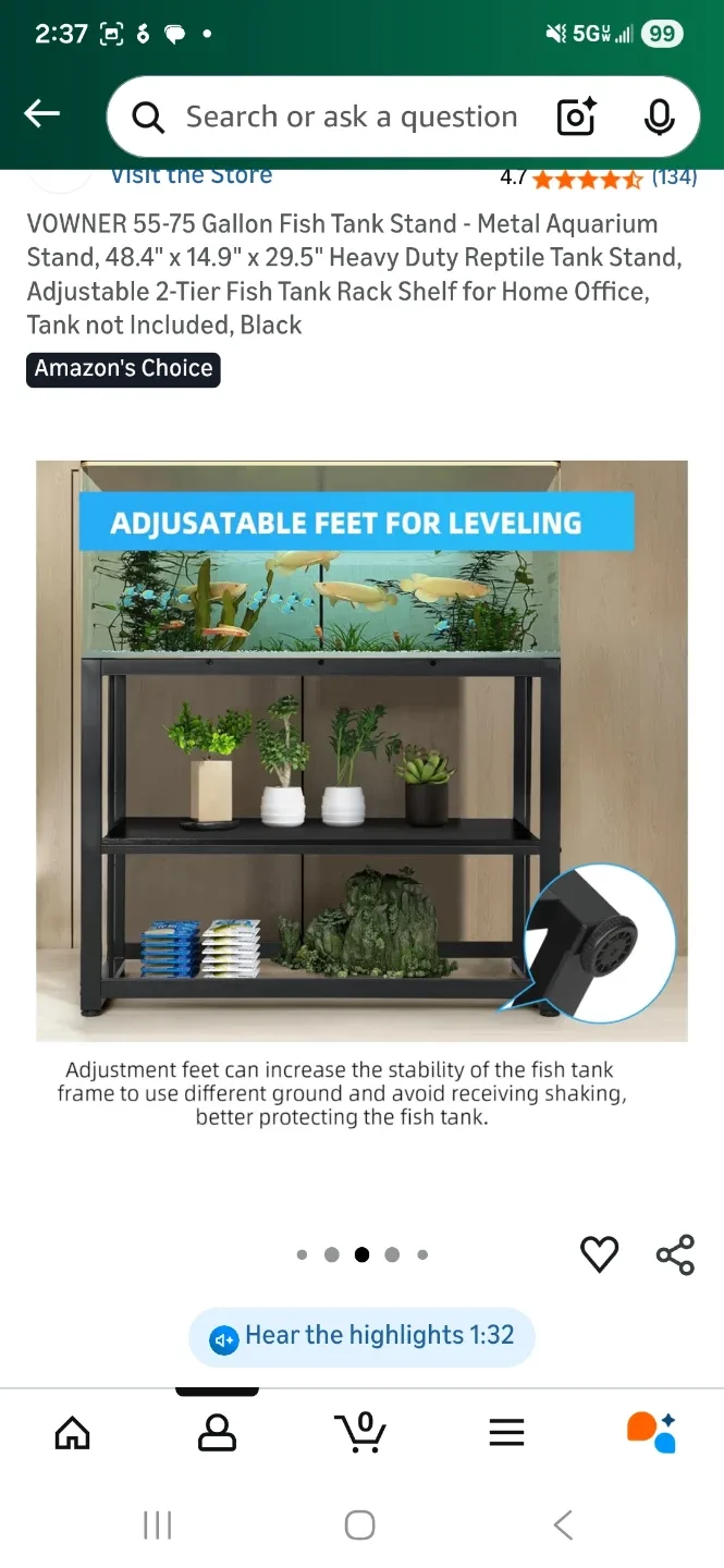 VOWNER 55-75 Gallon Fish Tank Stand - Black image indicator(7)