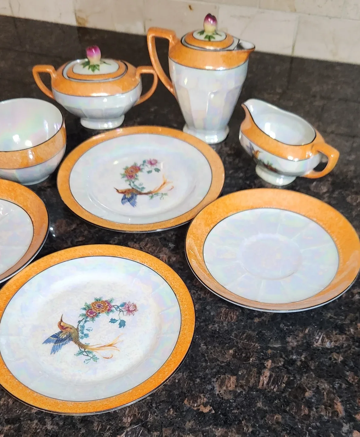 Vintage Japanese Tea Set with Bird Design image indicator(5)