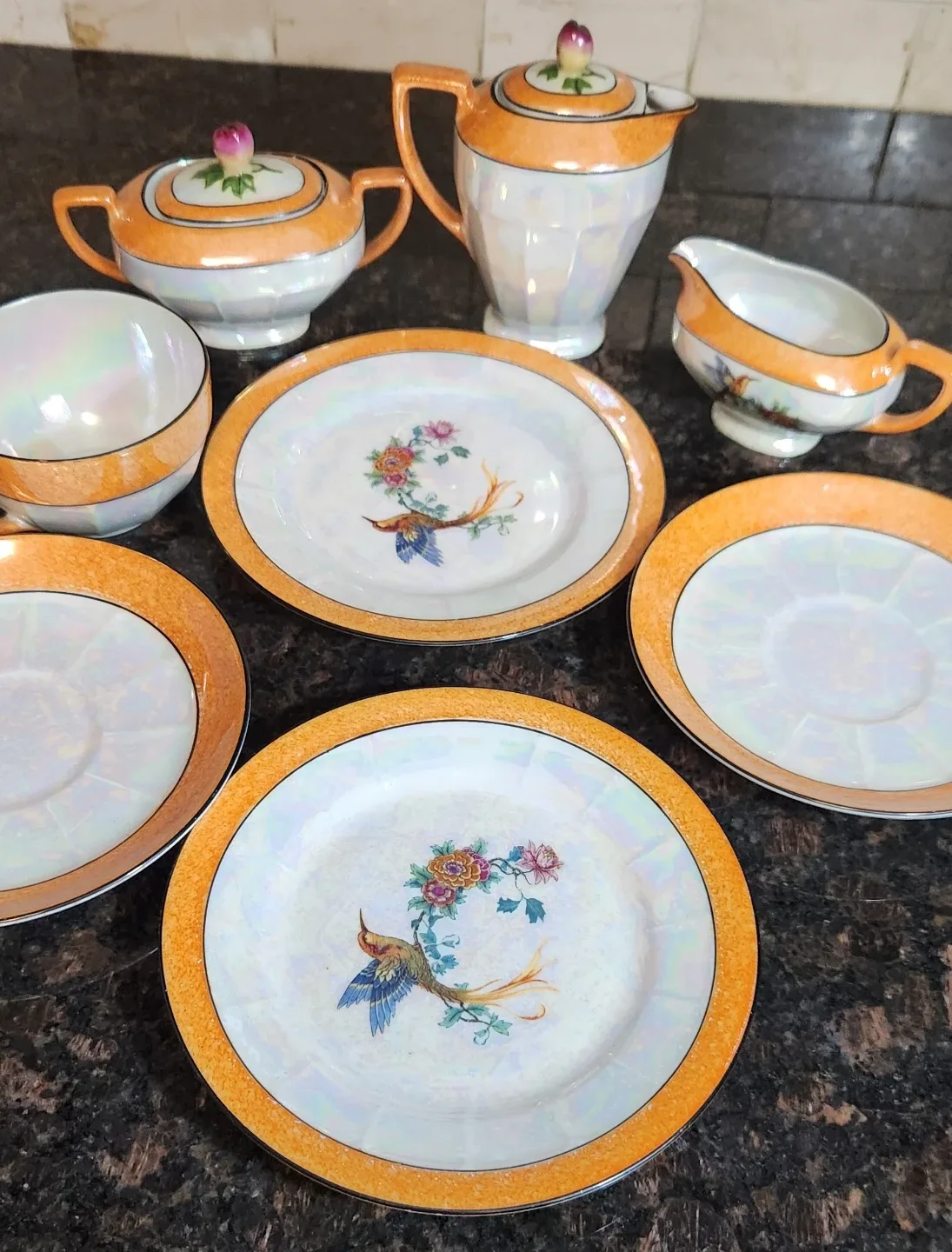 Vintage Japanese Tea Set with Bird Design image indicator(6)