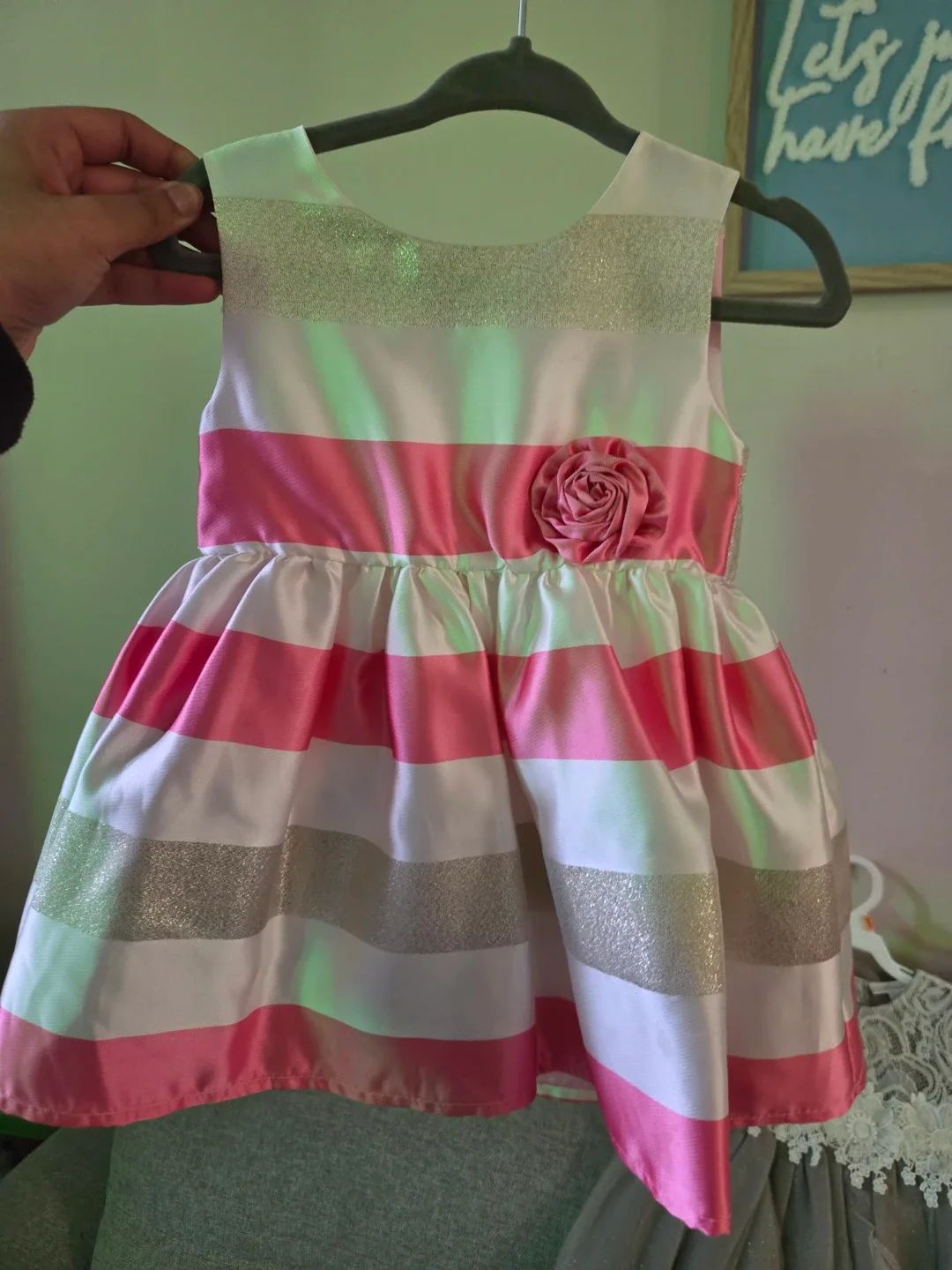 Striped Dress with Rose Detail