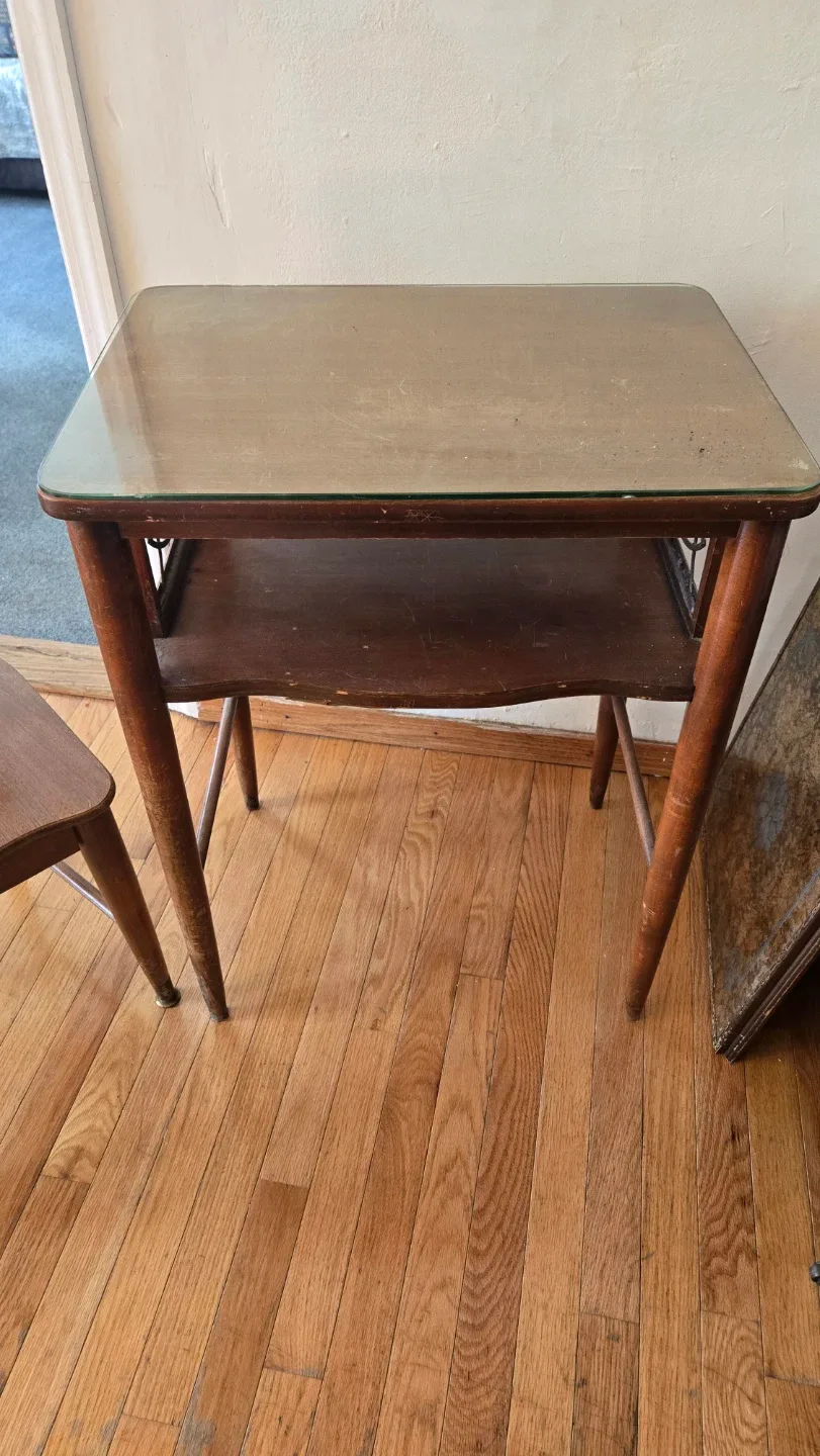 Vintage Wooden Telephone Table & Chair image indicator(2)