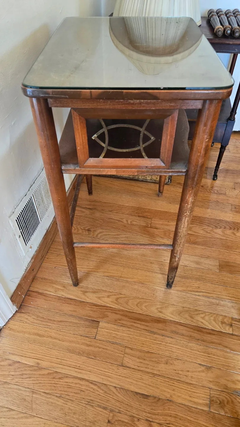 Vintage Wooden Telephone Table & Chair image indicator(7)
